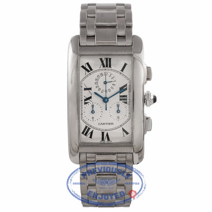 Cartier Tank Americaine Chronoflex 18k White Gold 29MM Silver Dial Bracelet W26033L1 FQDHJ7 - Beverly Hills Watch Company Watch Store