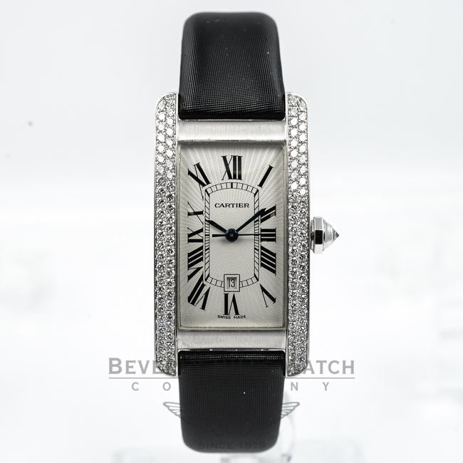 Cartier Tank Americaine Medium White Gold Diamond Bezel Ladies Watch WB702651 Beverly Hills Watch Company Watches