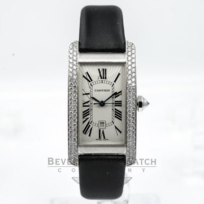 Cartier Tank Americaine Medium White Gold Diamond Bezel Ladies Watch WB702651 Beverly Hills Watch Company Watches