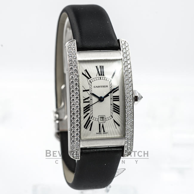 Cartier Tank Americaine Medium White Gold Diamond Bezel Ladies Watch WB702651 Beverly Hills Watch Company Watches