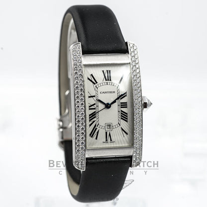 Cartier Tank Americaine Medium White Gold Diamond Bezel Ladies Watch WB702651 Beverly Hills Watch Company Watches