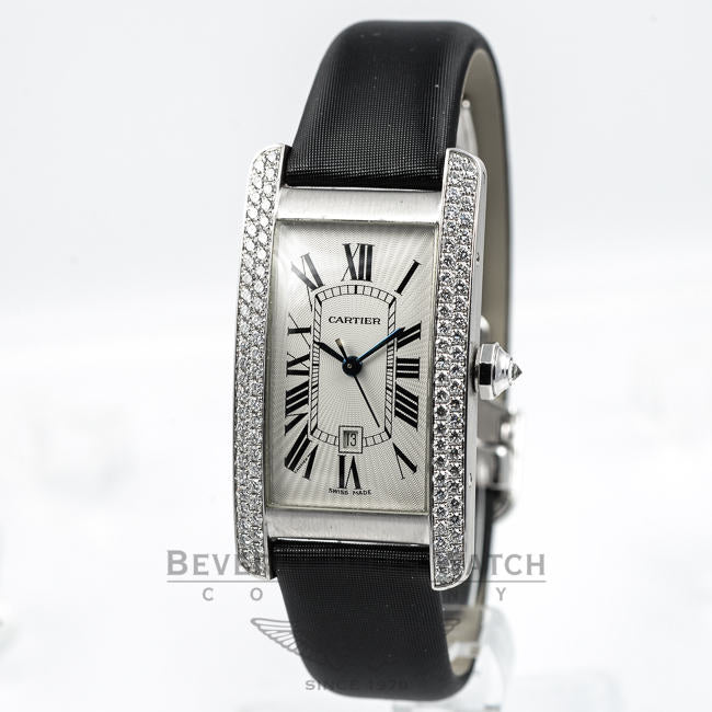 Cartier Tank Americaine Medium White Gold Diamond Bezel Ladies Watch WB702651 Beverly Hills Watch Company Watches