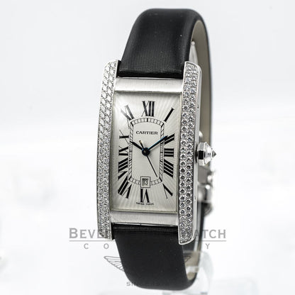 Cartier Tank Americaine Medium White Gold Diamond Bezel Ladies Watch WB702651 Beverly Hills Watch Company Watches