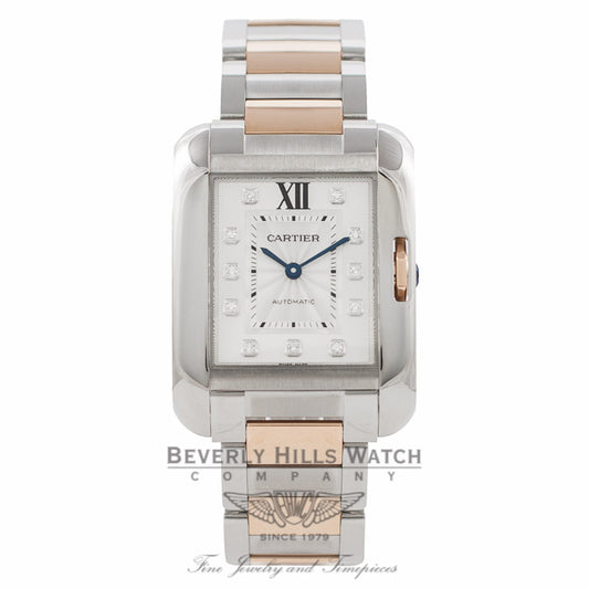 Cartier Tank Anglaise Large 18k Rose Gold Stainless Steel Diamond Markings WT100025 3BG26Q - Beverly Hills Watch Company Watch Store