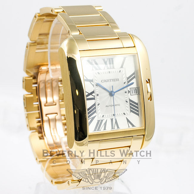 Cartier Tank Anglaise Large 18K Yellow Gold Bracelet Silver Roman Dial Watch W53100018 Beverly Hills Watch Company Watches