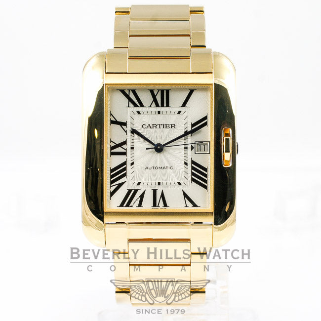 Cartier Tank Anglaise Large 18K Yellow Gold Bracelet Silver Roman Dial Watch W53100018 Beverly Hills Watch Company Watches
