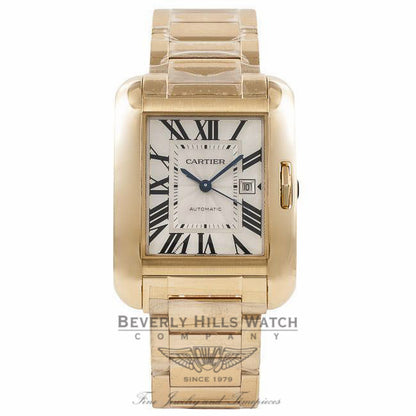 Cartier Tank Anglaise Large 18K Yellow Gold Bracelet Silver Roman Dial Watch W53100018 Beverly Hills Watch Company Watches