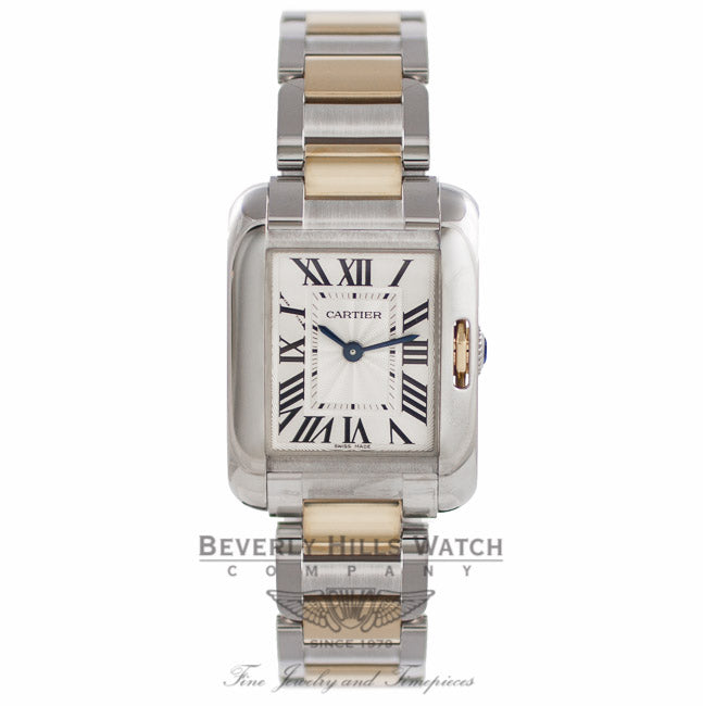 Cartier Tank Anglaise Silver Dial Stainless Steel 18k Yellow Gold W5310046 MP4EZI - Beverly Hills Watch Company Watch Store