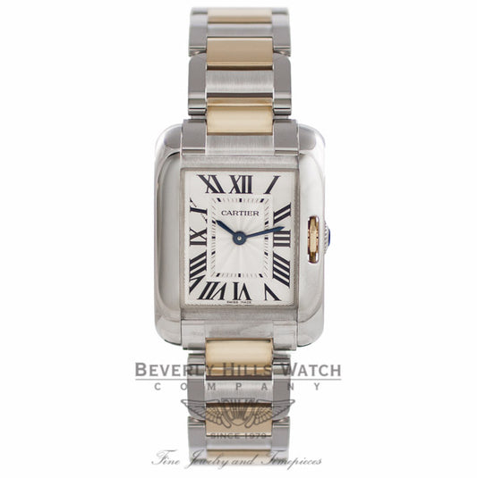 Cartier Tank Anglaise Silver Dial Stainless Steel 18k Yellow Gold W5310046 MP4EZI - Beverly Hills Watch Company Watch Store