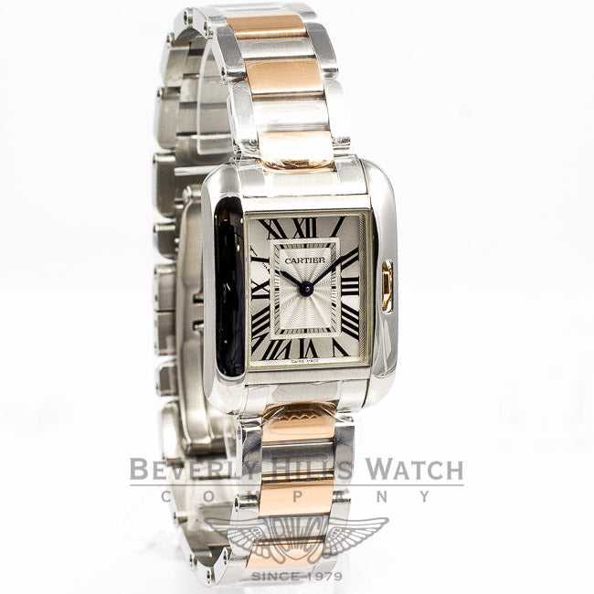 Cartier Tank Anglaise Stainless Steel Rose Gold Silver Roman Dial Quartz Ladies Watch W5310019 Beverly Hills Watch Company Watches
