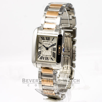 Cartier Tank Anglaise Stainless Steel Rose Gold Silver Roman Dial Quartz Ladies Watch W5310019 Beverly Hills Watch Company Watches