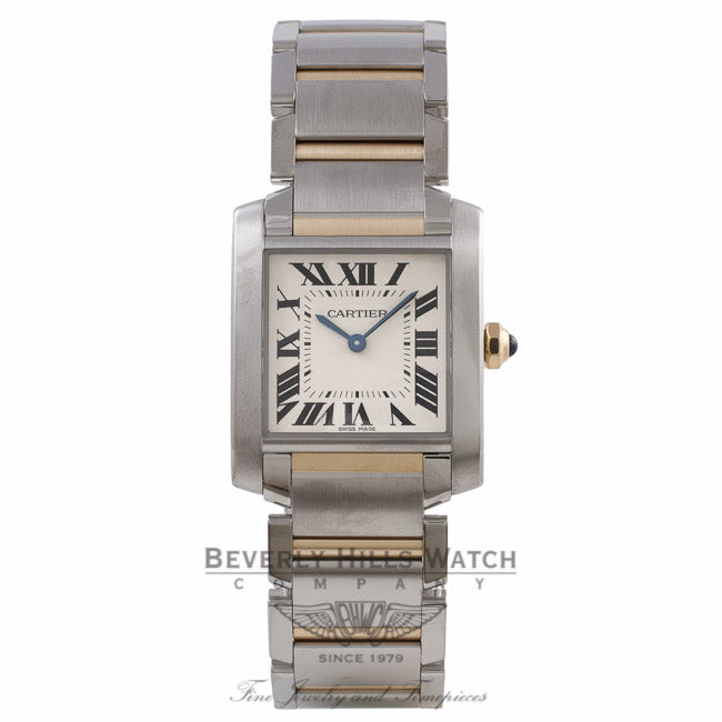 Cartier Tank Francais Medium 18k Yellow Gold Stainless Steel Silver Dial Bracelet W2TA0003 QVN5TW - Beverly Hills Watch Company Watch Store