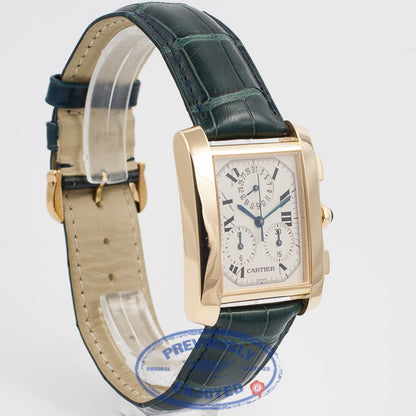 Cartier Tank Francaise Chronoflex Large Yellow Gold Leather Strap White Dial Watch W5000556 Beverly Hills Watch Company Watch Store