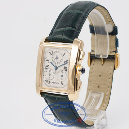 Cartier Tank Francaise Chronoflex Large Yellow Gold Leather Strap White Dial Watch W5000556 Beverly Hills Watch Company Watch Store