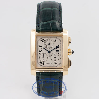 Cartier Tank Francaise Chronoflex Large Yellow Gold Leather Strap White Dial Watch W5000556 Beverly Hills Watch Company Watch Store