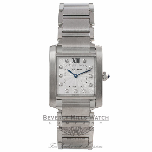 Cartier Tank Francaise Medium Stainless Steel Silver Diamond Dial WE110007 00W4NW - Beverly Hills Watch Company Watch Store