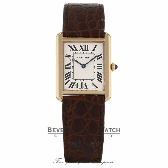 Cartier Tank Solo Rose Gold Silver Dial Brown Leather Strap W5200025 Q1DCXT - Beverly Hills Watch Company