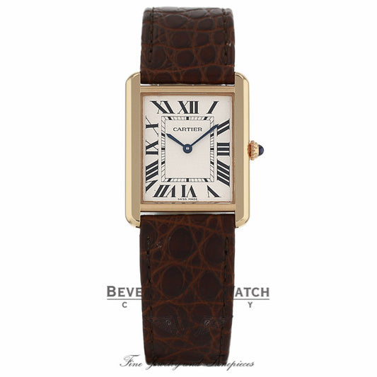 Cartier Tank Solo Rose Gold Silver Dial Brown Leather Strap W5200025 Q1DCXT - Beverly Hills Watch Company