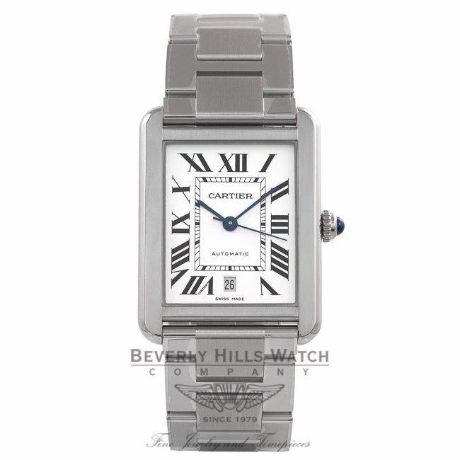 Cartier Tank Solo XL Automatic Stainless Steel Roman Numerals Silver Dial W5200028 XK2Z8M - Beverly Hills Watch Store