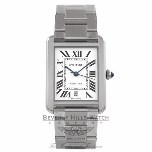 Cartier Tank Solo XL Automatic Stainless Steel Roman Numerals Silver Dial W5200028 XK2Z8M - Beverly Hills Watch Store