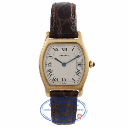 Cartier Yellow Gold Tortue Manual Wind White Roman Dial Vintage Watch