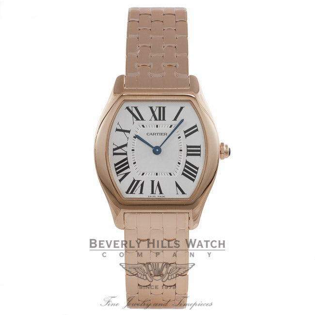 Cartier Tortue Ladies 18k Rose Gold Manual Wind Silver Dial W1556366 897JEE - Beverly Hills Watch Company Watch Store