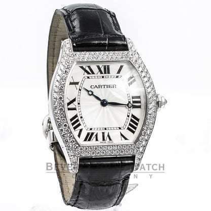 Cartier Tortue White Gold Large Diamond Case Ladies Watch WA503851 Beverly Hills Watch Company Watches