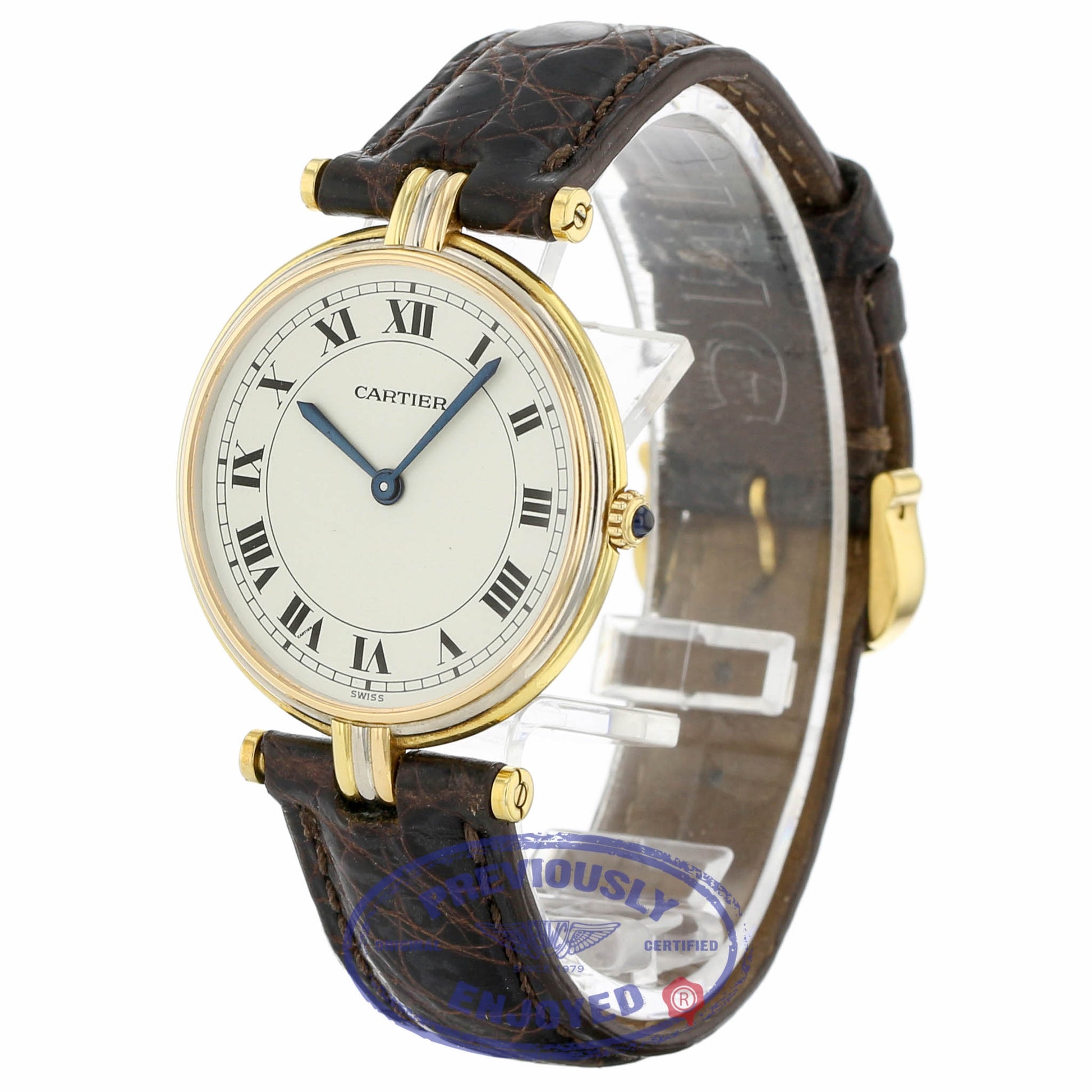 Cartier Vendome Large Tri-Color White Dial Black Roman Quartz 30mm 1MHZ7C - Beverly Hills Watch