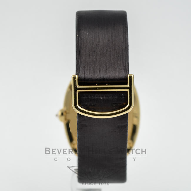 Large Cartier Baignoire 18K Yellow Gold Case Diamond Bezel Fabric Satin Strap Ladies Watch WB520022 Beverly Hills Watch Company Watches