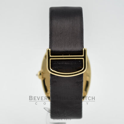 Large Cartier Baignoire 18K Yellow Gold Case Diamond Bezel Fabric Satin Strap Ladies Watch WB520022 Beverly Hills Watch Company Watches