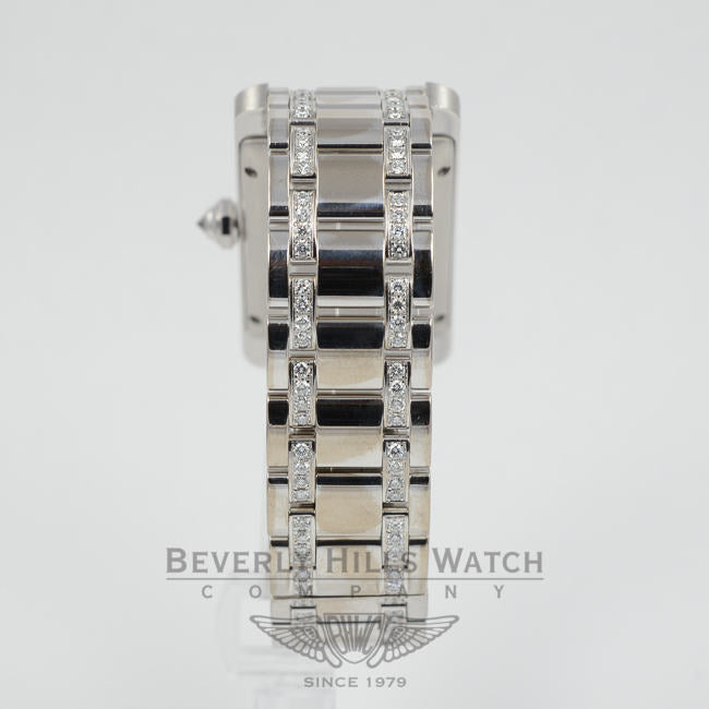 Cartier Tank American Medium 18K White Gold Diamond Bezel and 2 Row Diamond Bracelet Watch Beverly Hills Watch Company Watches