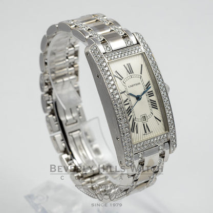 Cartier Tank American Medium 18K White Gold Diamond Bezel and 2 Row Diamond Bracelet Watch Beverly Hills Watch Company Watches