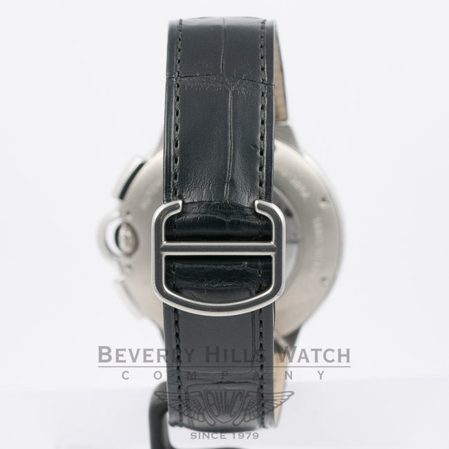Cartier Ballon Bleu Stainless Steel Chronograph Crocodile Leather Strap Black Dial W6920052 Beverly Hills Watch Company Watches