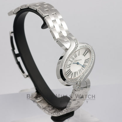 Large Cartier Delices White Gold Diamond Bezel Ladies Watch WG800007 Beverly Hills Watch Company Watches