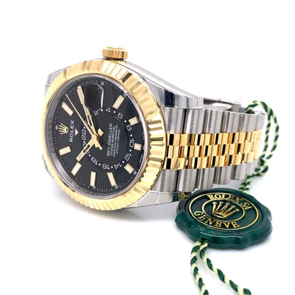 Rolex Sky-Dweller Yellow Gold and Stainless Steel Black Dial Jubilee 326933 - Beverly Hills Watch Company