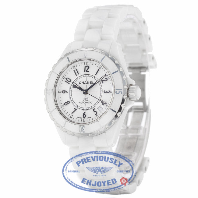 Chanel Auto 38mm White Ceramic White Dial Arabic Numerals J-12 V79UFH - Beverly Hills Watch Company
