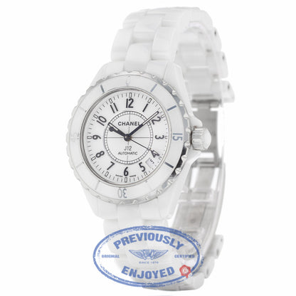 Chanel Auto 38mm White Ceramic White Dial Arabic Numerals J-12 V79UFH - Beverly Hills Watch Company