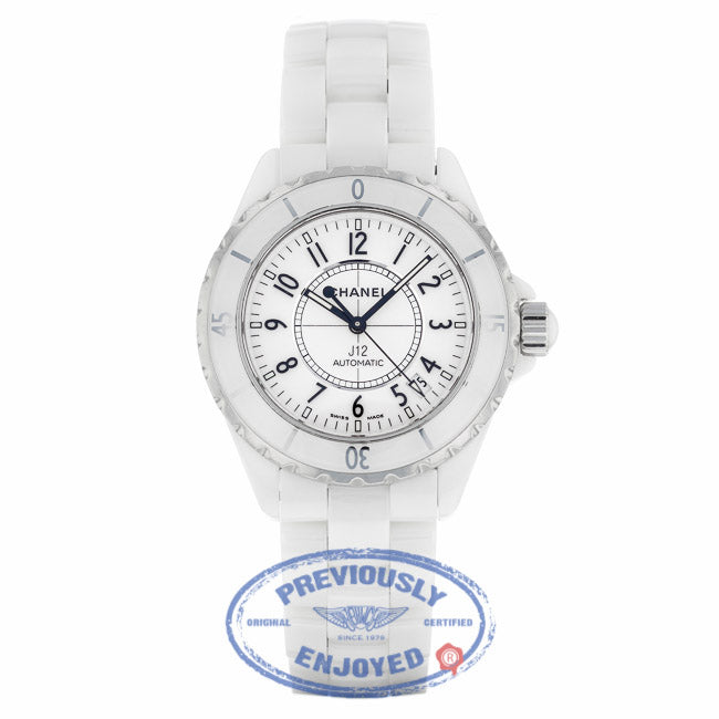 Chanel Auto 38mm White Ceramic White Dial Arabic Numerals J-12 V79UFH - Beverly Hills Watch Company
