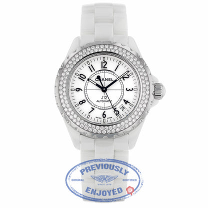 Chanel J12 White Ceramic Bracelet 38mm Double Row Diamond Bezel Watch H0969 RHGZBH - Beverly Hills Watch Company