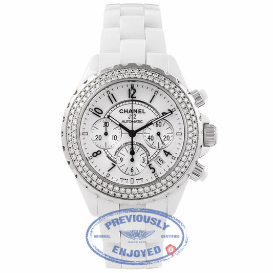 Chanel J-12 White Ceramic 41MM Chronograph Diamond Bezel H1008 AKUER2 - Beverly Hills Watch Company Watch Store