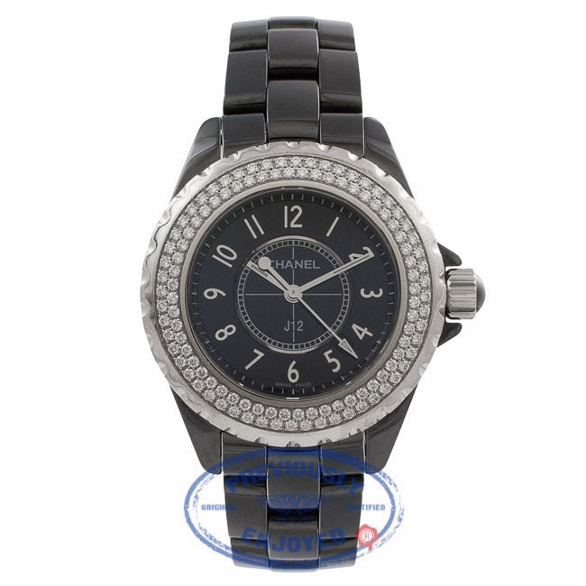 Chanel J12 Black Ceramic Diamond Bezel Black Dial H0949 VH3H53 - Beverly Hills Watch Store