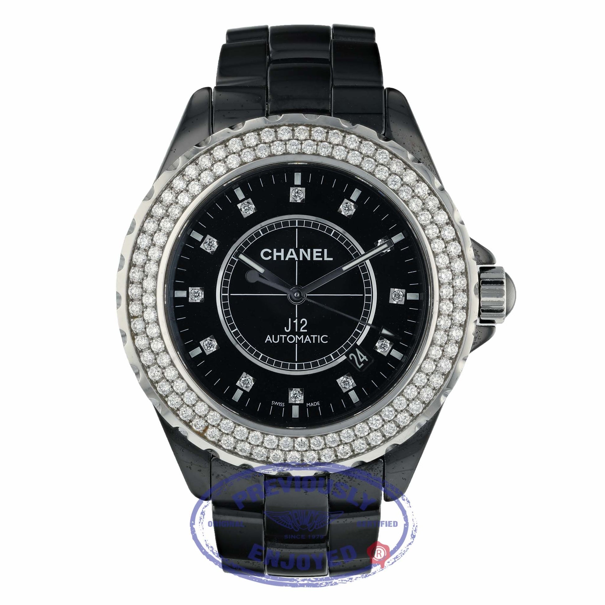Chanel J12 42MM Black Ceramic Case Diamond Bezel Black Diamond Dial H2014 N65CLH