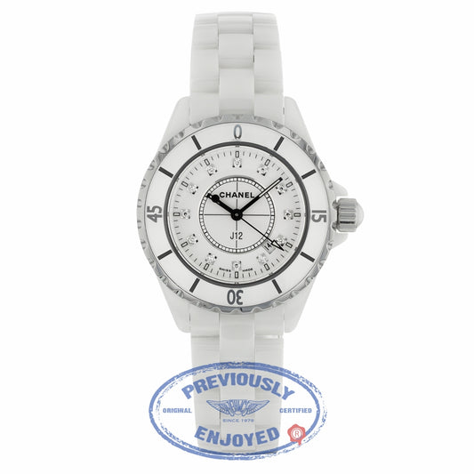 Chanel J12 White Ceramic 33mm Quartz Diamond dial H1628 32XW93 - Beverly Hills Watch Company