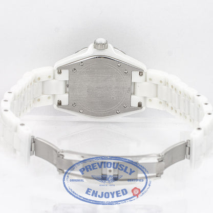 Chanel J12 White Ceramic Bracelet Double Row Diamond Bezel White Arabic numeral Dial Watch H0960 Beverly Hills Watch Company Watch Store
