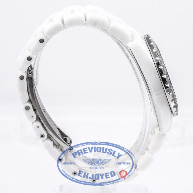 Chanel J12 White Ceramic Bracelet Double Row Diamond Bezel White Arabic numeral Dial Watch H0960 Beverly Hills Watch Company Watch Store