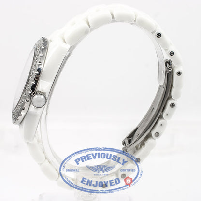 Chanel J12 White Ceramic Bracelet Double Row Diamond Bezel White Arabic numeral Dial Watch H0960 Beverly Hills Watch Company Watch Store