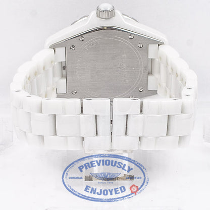 Chanel J12 White Ceramic Bracelet Double Row Diamond Bezel White Arabic numeral Dial Watch H0960 Beverly Hills Watch Company Watch Store