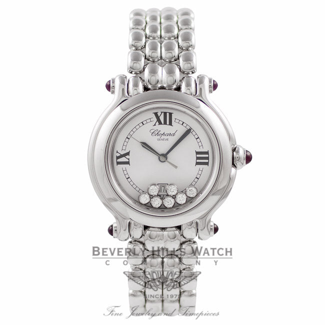 Chopard Happy Sport Medium Ladies 18k White Gold 7 Floating Diamonds White Dial 27/6137-21W BMGUK3 - Beverly Hills Watch Company Watch Store