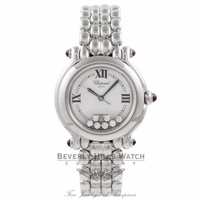 Chopard Happy Sport Medium Ladies 18k White Gold 7 Floating Diamonds White Dial 27/6137-21W BMGUK3 - Beverly Hills Watch Company Watch Store