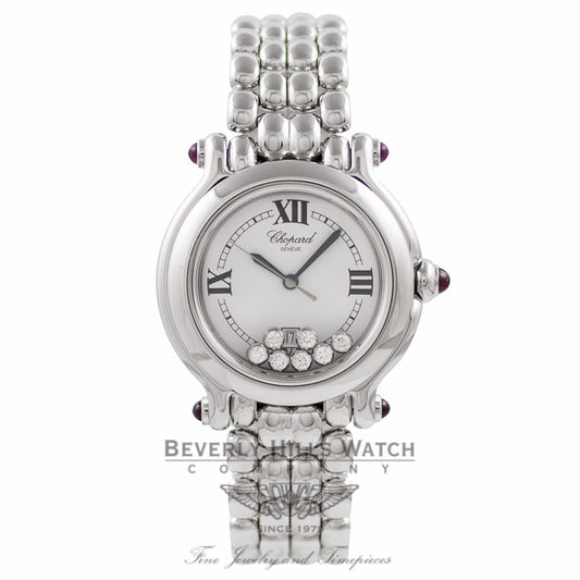 Chopard Happy Sport Medium Ladies 18k White Gold 7 Floating Diamonds White Dial 27/6137-21W BMGUK3 - Beverly Hills Watch Company Watch Store